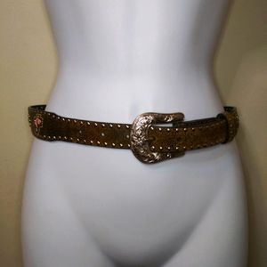 Nocona Belt Co. Girl's Brown & Pink Rhinestone & Silver Studded Western Belt